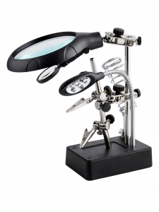 Третья рука для пайки с подсветкой , универсальный держатель на подставке с лупой 2 руки Орбита OT-INL46